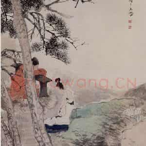 1894年 任伯年《松下闻箫》国画人物写意作品图片鉴赏