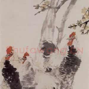 1894年 任伯年《蜡梅雄鸡图》国画花鸟写意作品图片鉴赏
