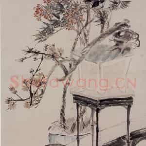 1895年 任伯年《萧斋清供图》国画花鸟写意作品图片鉴赏