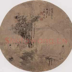 1889年 任伯年《人物山水图》国画综合写意作品图片鉴赏