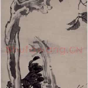 清代 任伯年《老树》国画花鸟写意作品图片鉴赏