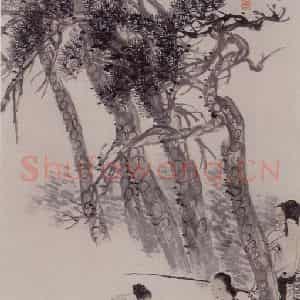 1889年 任伯年《松溪吹箫图》国画人物写意作品图片鉴赏