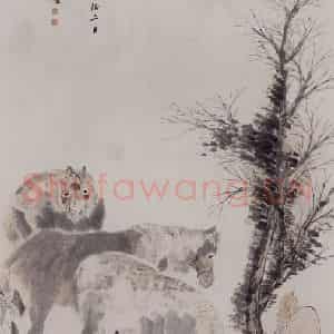 1890年 任伯年《浴马图》国画人物写意作品图片鉴赏
