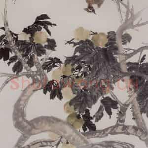 1890年 任伯年《蟠桃绶带图》国画花鸟写意作品图片鉴赏