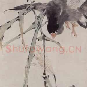 清代 任伯年《芦塘双雁图》国画花鸟写意作品图片鉴赏