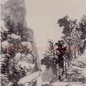 1890年 任伯年《仿吴镇山水》国画山水写意作品图片鉴赏
