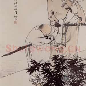 1890年 任伯年《羲之爱鹅图》国画人物写意作品图片鉴赏