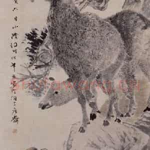 1891年 任伯年《柏鹿图》国画花鸟写意作品图片鉴赏
