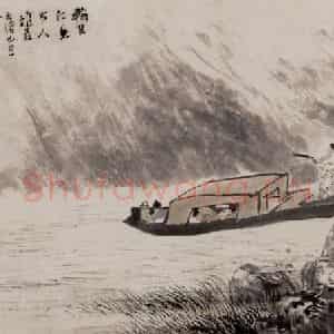 1889年 任伯年《赤壁夜游图》国画山水写意作品图片鉴赏