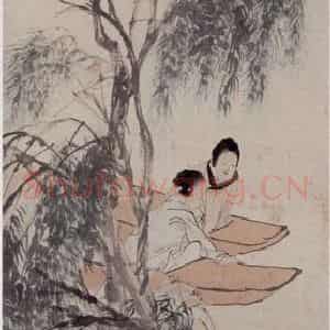 1891年 任伯年《柳溪迎春图》国画人物写意作品图片鉴赏