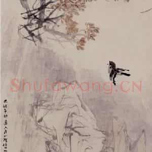 1891年 任伯年《红枫鸣雀图》国画花鸟写意作品图片鉴赏