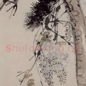 1891年 任伯年《苍松鹧鸪图》国画花鸟写意作品图片鉴赏