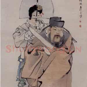 1891年 任伯年《侍女入朝图》国画人物写意作品图片鉴赏