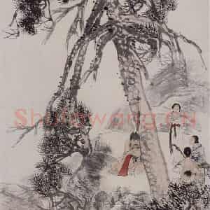 1891年 任伯年《东山丝竹图》国画人物写意作品图片鉴赏