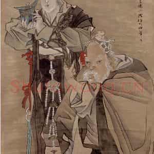 1891年 任伯年《麻姑寿星图》国画人物写意作品图片鉴赏