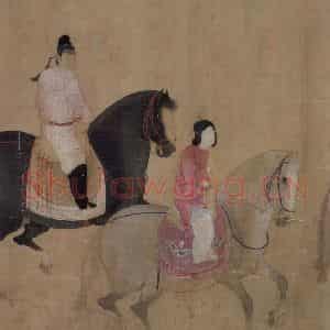 宋代 赵佶（传）《摹张萱虢国夫人游春图》国画综合作品图片鉴赏