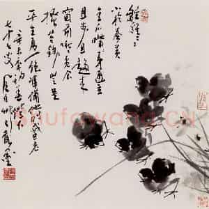 1991年 蒋凤白《窗前觅食》国画花鸟作品图片鉴赏