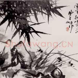 90年代 蒋凤白《烟雨兰竹》国画花鸟作品图片鉴赏