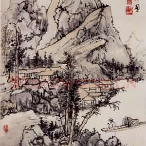 1952年 蒋凤白《仿蓝瑛山水》国画山水作品图片鉴赏