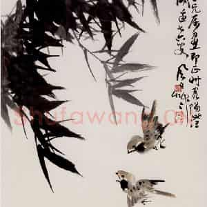 90年代 蒋凤白《竹影临风》国画花鸟作品图片鉴赏