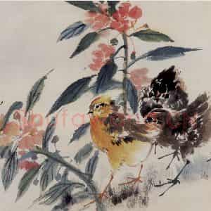 1952年 蒋凤白《学伯年之作》国画花鸟作品图片鉴赏