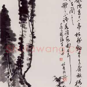 1961年 蒋凤白《拟倪高士山水》国画山水作品图片鉴赏