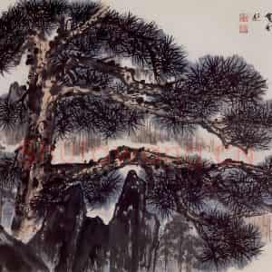 70年代 蒋凤白《苍松万年图》国画山水作品图片鉴赏