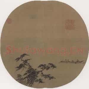 宋代 夏圭《松溪泛月图》国画山水作品图片鉴赏