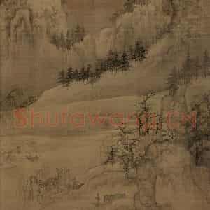 宋代 王诜《渔村小雪图》国画山水工笔作品图片鉴赏