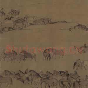 宋代 李公麟《临韦偃牧放图》国画花鸟工笔作品图片鉴赏