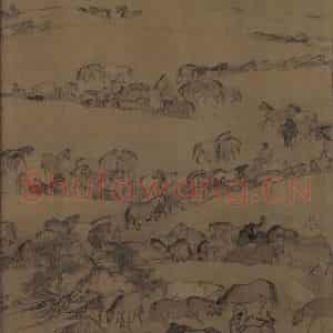 宋代 李公麟《临韦偃牧放图》国画花鸟工笔作品图片鉴赏