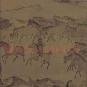 宋代 李公麟《临韦偃牧放图》国画花鸟工笔作品图片鉴赏