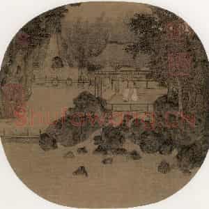 宋代《纳凉观瀑》国画综合作品图片鉴赏
