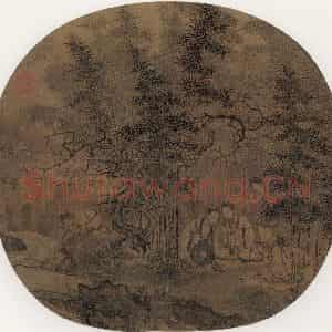 宋代《竹林拨阮》国画综合作品图片鉴赏