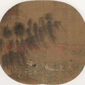 宋代《柳塘泛月》国画综合作品图片鉴赏