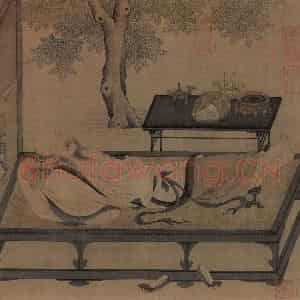 宋代《槐荫消夏》国画人物作品图片鉴赏