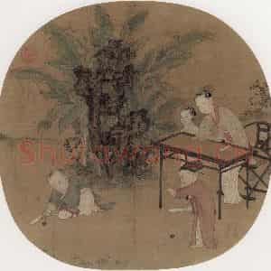 宋代《蕉荫击球》国画人物作品图片鉴赏