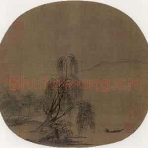 宋代《柳溪钓艇》国画综合作品图片鉴赏