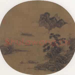宋代《松溪放艇》国画山水作品图片鉴赏