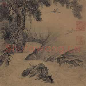 宋朝《松涧山禽图》国画花鸟作品图片鉴赏