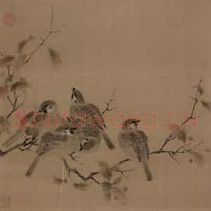 宋朝《瓦雀栖枝图》国画花鸟作品图片鉴赏