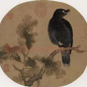 宋朝《秋树鸜鹆图》国画花鸟作品图片鉴赏