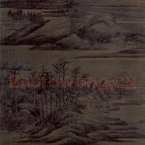 五代 董源《寒林重汀图》国画综合作品图片鉴赏
