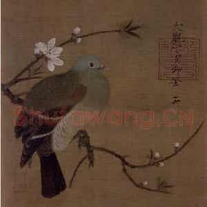 宋代 赵佶《桃鸠图》国画花鸟作品图片鉴赏