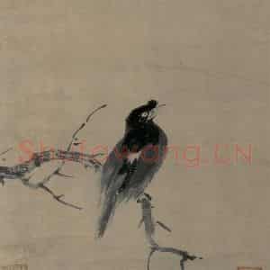 宋代 牧溪《叭叭鸟图》国画花鸟作品图片鉴赏
