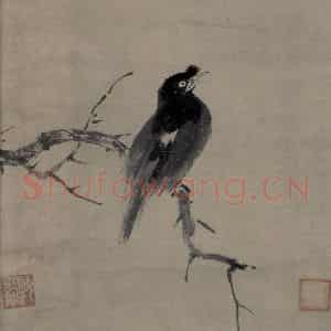 宋代 牧溪《叭叭鸟图》国画花鸟作品图片鉴赏