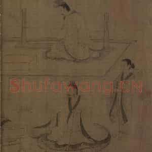 宋代《摹顾恺之斲琴图》国画人物工笔作品图片鉴赏