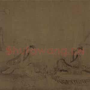 宋代《摹顾恺之斲琴图》国画人物工笔作品图片鉴赏