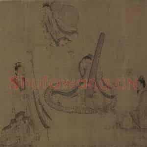 宋代《摹顾恺之斲琴图》国画人物工笔作品图片鉴赏