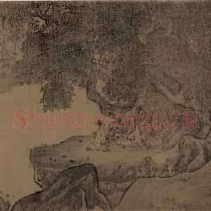 宋代《秋林观泉图》国画山水工笔作品图片鉴赏